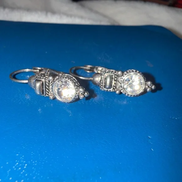 Unique Vintage Silver Crystal or CZ Drop Earrings - Picture 7 of 10